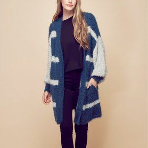 Petal Dew Striped Balloon Sleeve Open Front Fluffy Cardigan